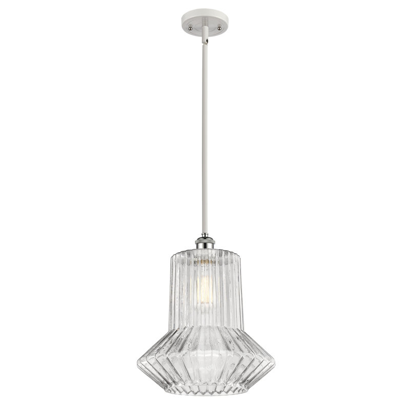 Luminaire suspendu géométrique à 1 lumière Perri, Ampoule DEL 6 watts Vinage, Blanc / chrome poli