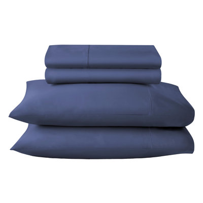 Draps 100% coton Whisper Organic pour grand lit - Draps certifiés GOTS avec densité de tissage de 500 fils et tissage en satin de coton douillet à chaque lavage - Ensemble de luxe 4 pièces (bleu marine, grand)