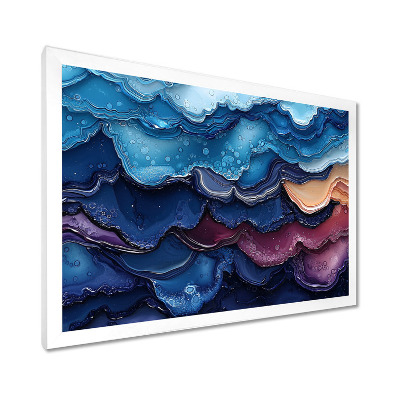 Art mural sur toile "Danse chromatique bleue Biomorphism I", H 30 po x l 40 po, Cadre simple, Blanc