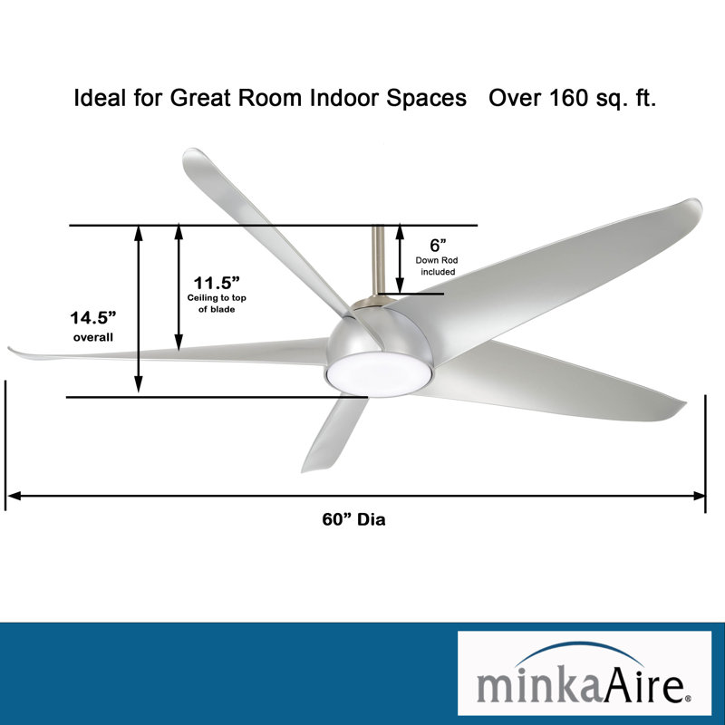 60" Ellipse 5 -Blade LED Smart Standard Ceiling Fan with Remote Control and Light Kit Included, Silver