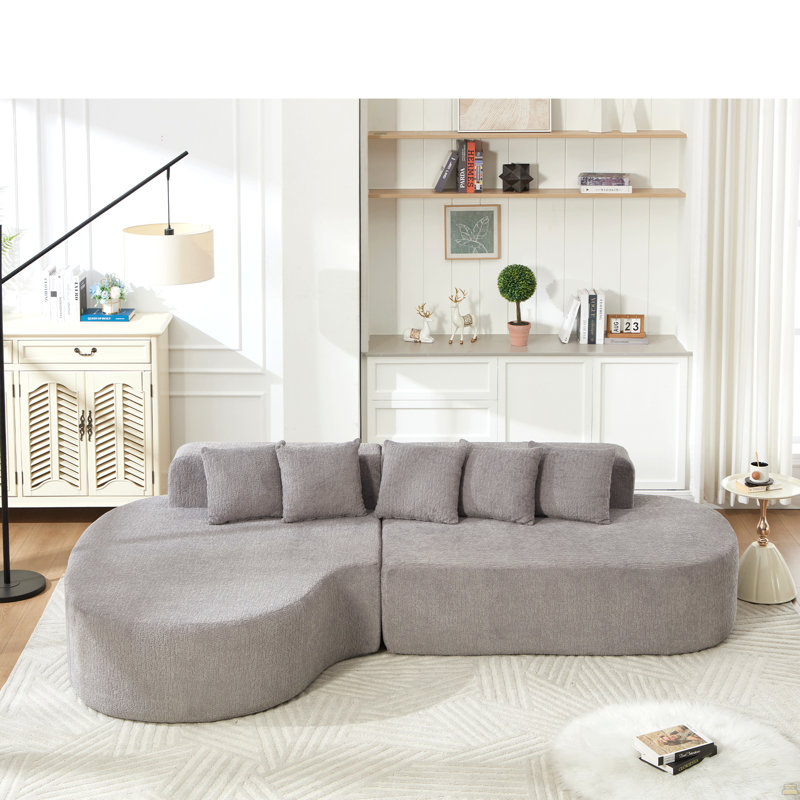 Canapé désossé, canapé modulaire incurvé avec 5 coussins, canapé désossé en forme de L, Gris chenille