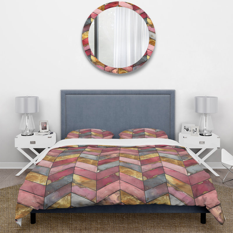 Golden Chevron VI - Midcentury Duvet Cover Set, King Duvet Cover + 2 King Pillow Shams