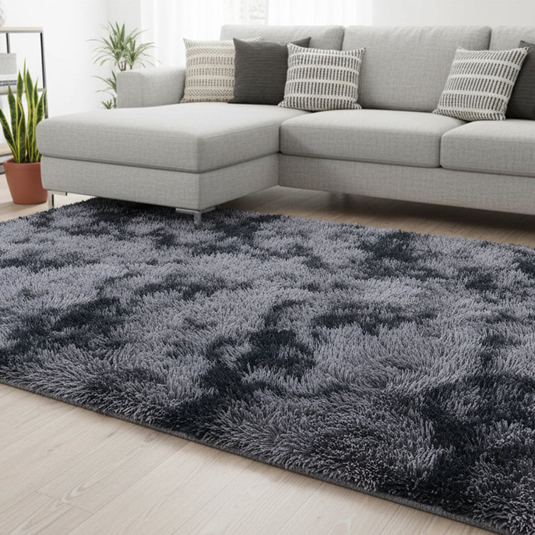 Dark gray shag area rug plush carpet