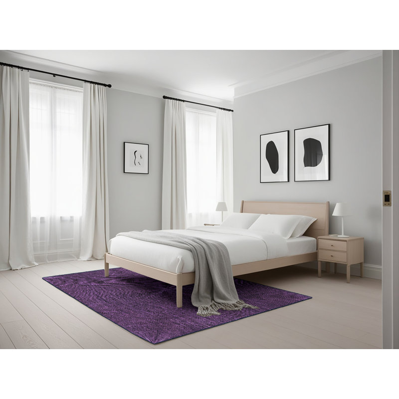 Tapis abstrait en laine mauve, Rectangle 5 pi x 7 pi