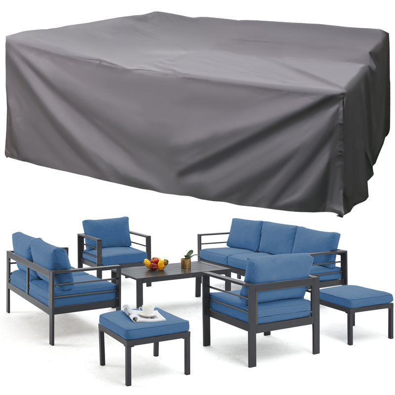Ensemble de conversation d'extérieur 9 personnes avec coussins Raenelle, Bleu