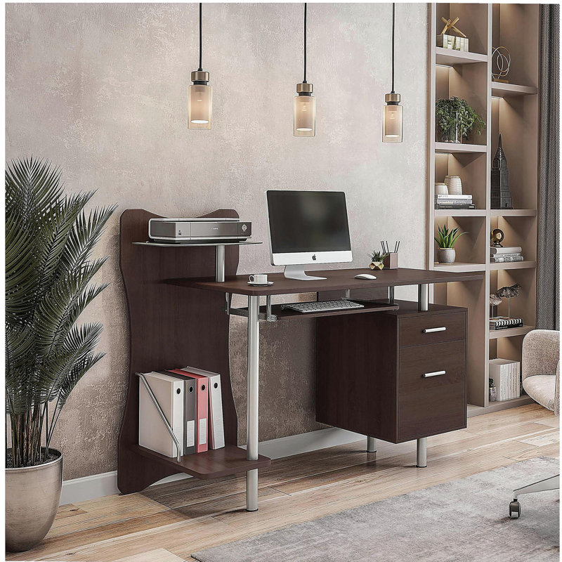 Bureau d'ordinateur avec rangement brun chocolat
