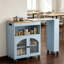 Îlot de cuisine sur roulettes avec table allongée Chariot de rangement de cuisine en panneau de fibres à densité moyenne avec prises de courant DEL 2 portes en verre cannelé côté 3 tablettes ouvertes Prise US bleue-123147625-123147626