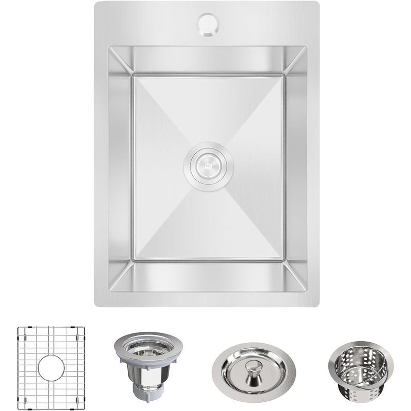 ForKitchen 20'' L Drop-In Single Bowl Stainless Steel Kitchen Sink, Brushed Nickel