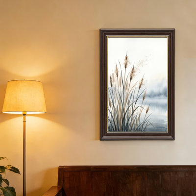 Art mural antique sur toile encadré doré pour le salon, la chambre à coucher, le bureau ou le vestibule - Décoration murale décorative avec paysage de roseaux