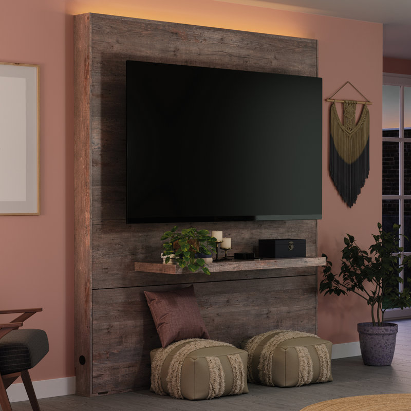 Hilko Floating Mount Entertainment Wall, Weathered Wood