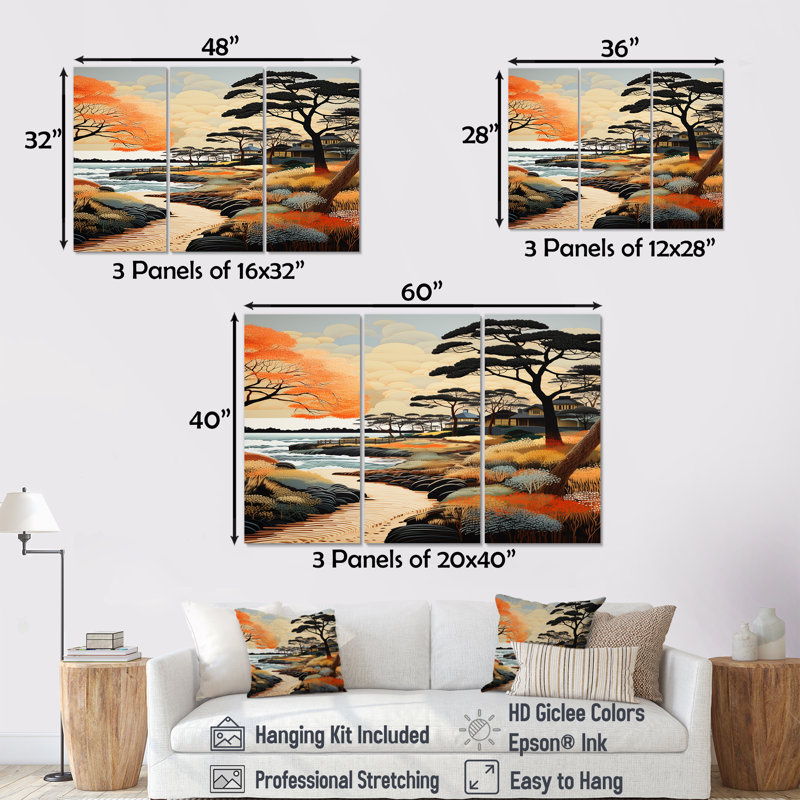 Santucci - ensemble d'art mural plage, Toile tendue, H 32 po x l 48 po x P 1 po