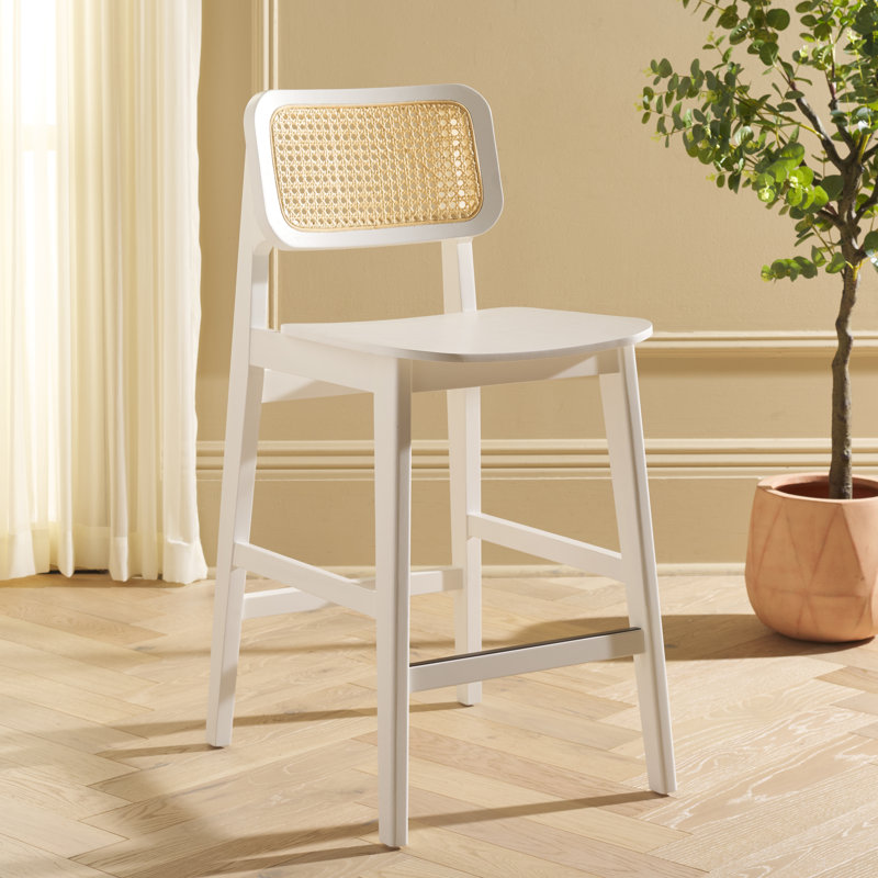 Luz Cane Counter Stool, White/Natural