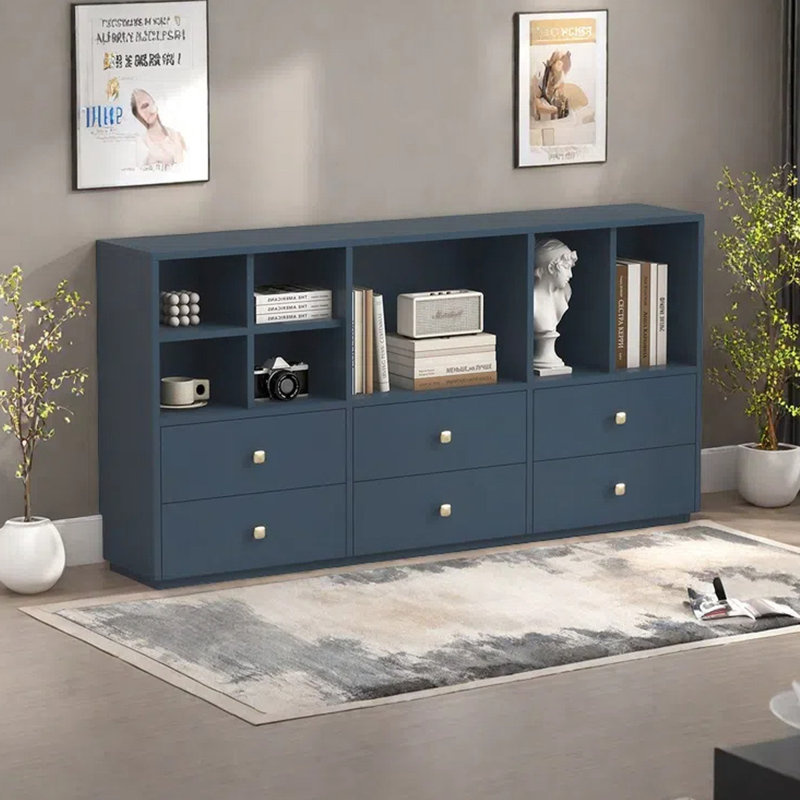 62.4-Inch Multi-Functional Side Cabinet, Display Case, and Bookshelf with Open Storage and Drawers