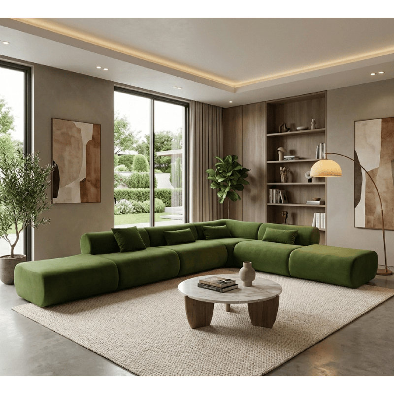 Vivienne Collection Luxury L-shape Sectional Sofa, Green Velvet