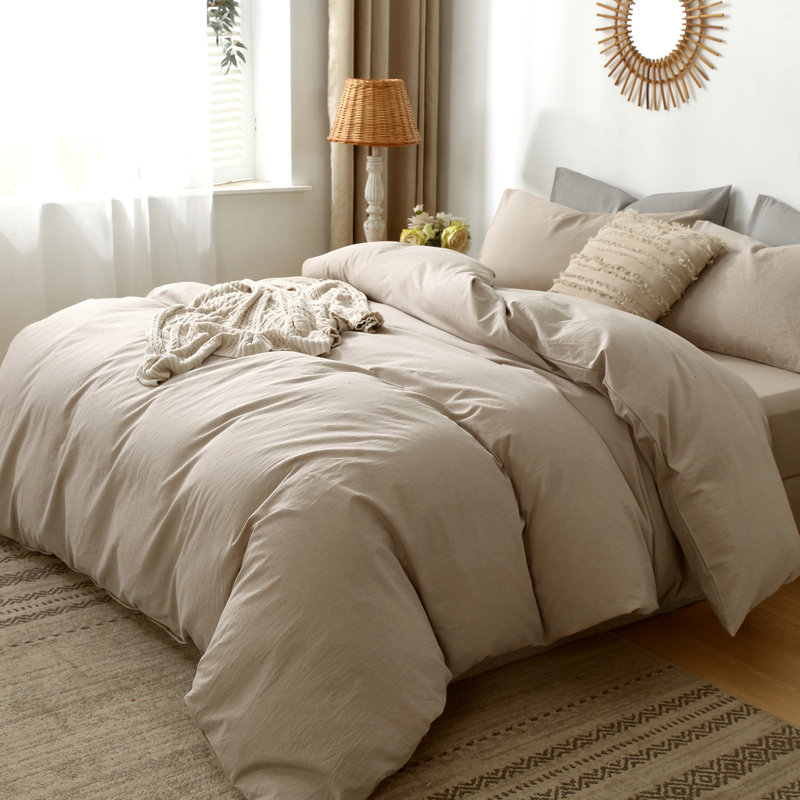 Full Size Off-White Washed Cotton Duvet Cover Set