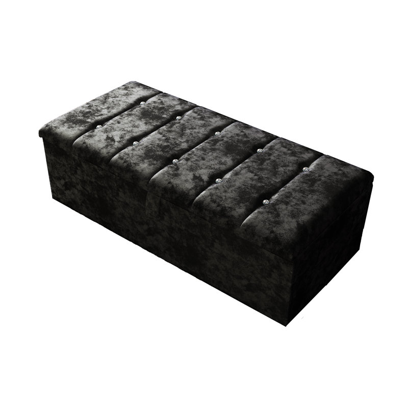 Akyiah 102cm Wide Tufted Rectangle Striped Standard Ottoman with Storage, Black
