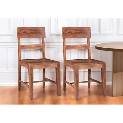 Set of Two Brown Wood Ladder Back Dining Side Chairs