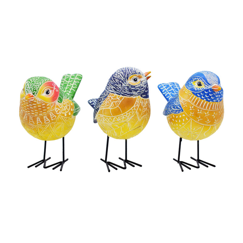  Ensemble de 3 décorations de printemps en résine à motif d'oiseaux