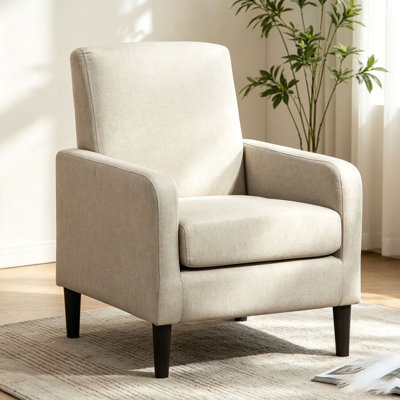 Faux Linen Upholstered Accent Armchair with Solid Wood Frame