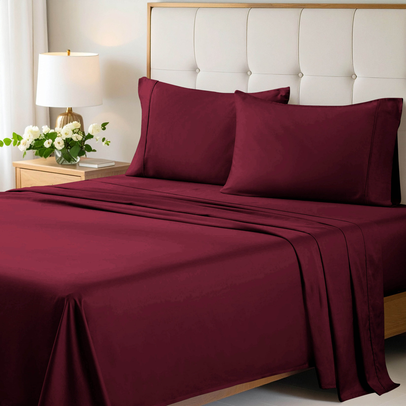 Cotton Sheet Set, Burgundy, Queen