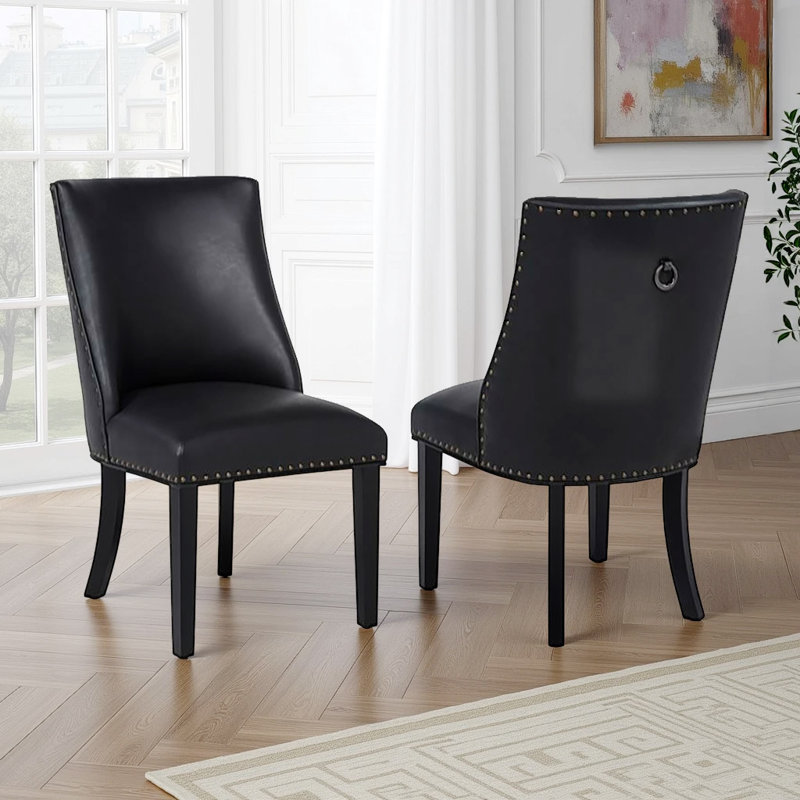 Chaise d'appoint Astrid en similicuir noir (ensemble de 2), Noir, Noir