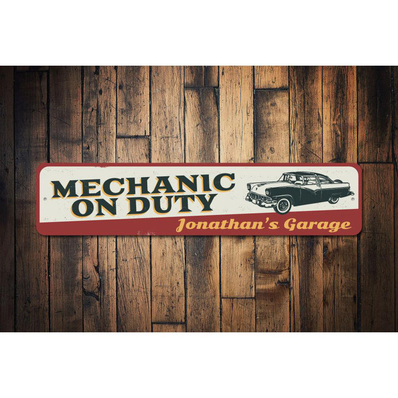 Enseigne en aluminium sur mesure mécanicien, H 6 po x l 24 po x P 0,063 po