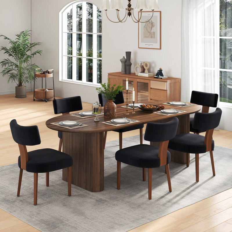 Ensemble de table de salle à manger extensible Modern Farmhouse, 7 pièces : table, 6 chaises, Noir, Chêne