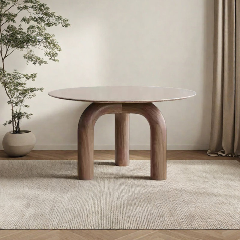 Round gray sintered stone dining table, 29.53"H x 43.31"L x 43.31"D
