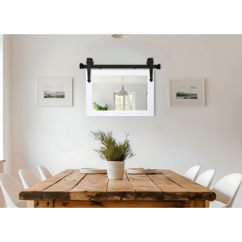 Miroir rustique moderne avec rail de porte de grange en acier, 24 x 33, Blanc galerie