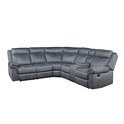Dollum Two Tone Nubuck Manual Recliner Sectional Sofa W/USB Port & Cupholder Console