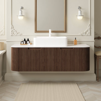 Meuble-lavabo flottant 48 po - Lavabo rectangulaire en céramique et armoire en noyer foncé (sans robinet)