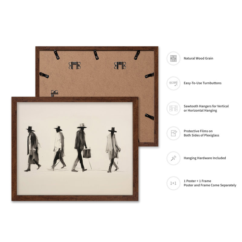 Hommes en costume, Poster, 11"H x 14"W, Brown Framed