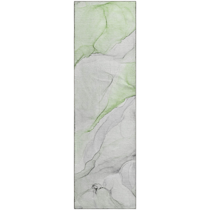 Premium Machine Washable Cerrito AMF515 Green Rug, Runner 2'3" x 7'6"