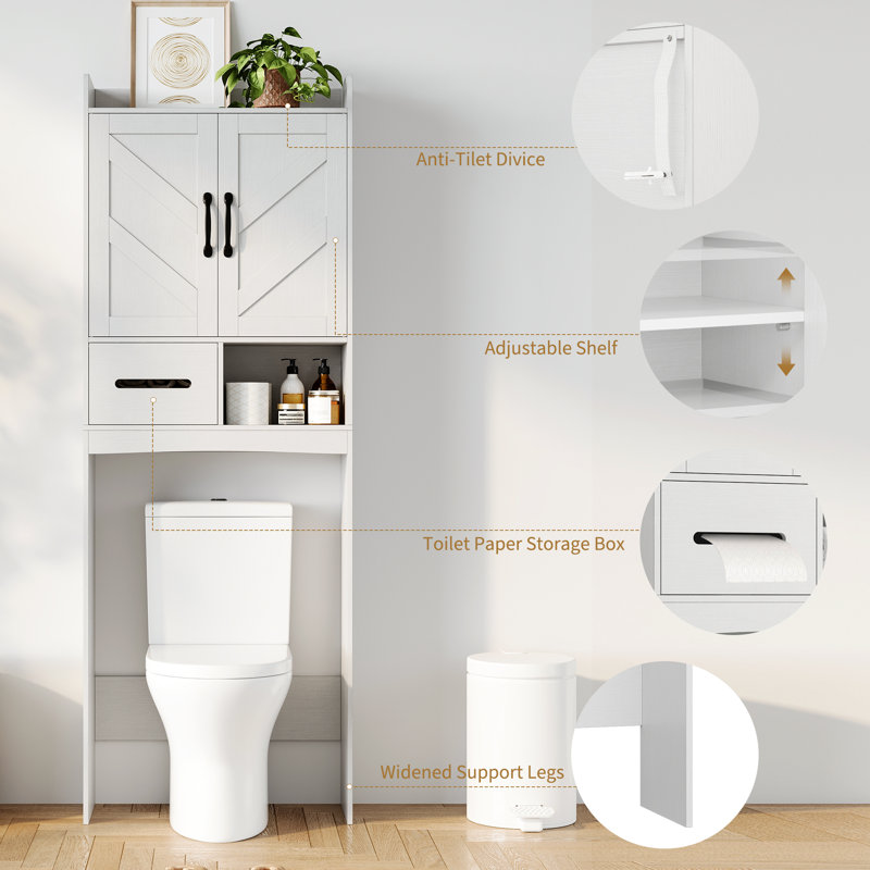Armoire de rangement au-dessus de la toilette avec tablettes réglables, organisateur de salle de bain autoportant, support peu encombrant pour la toilette, la salle de bain ou la salle de lavage