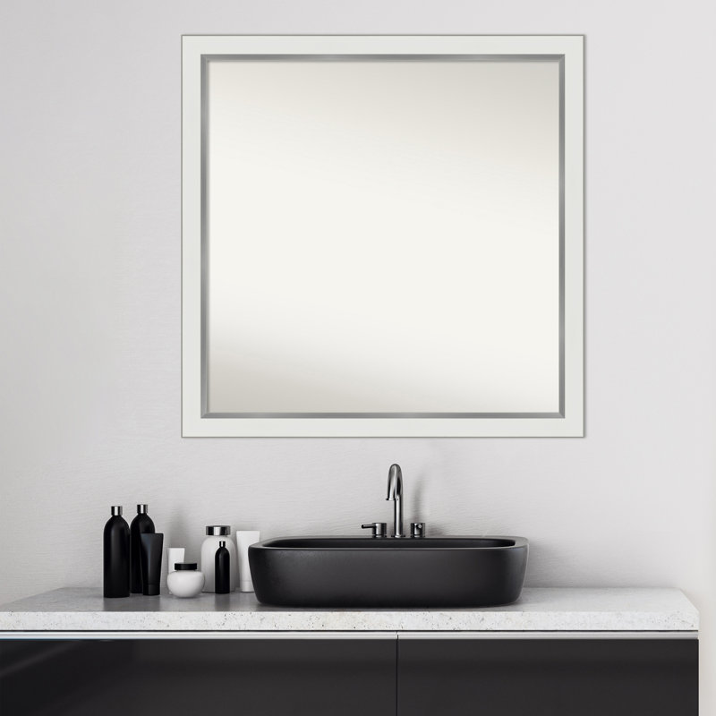 Eva White Silver Narrow Bathroom Vanity Non-Beveled Wall Mirror, 29 " H x 29 " W