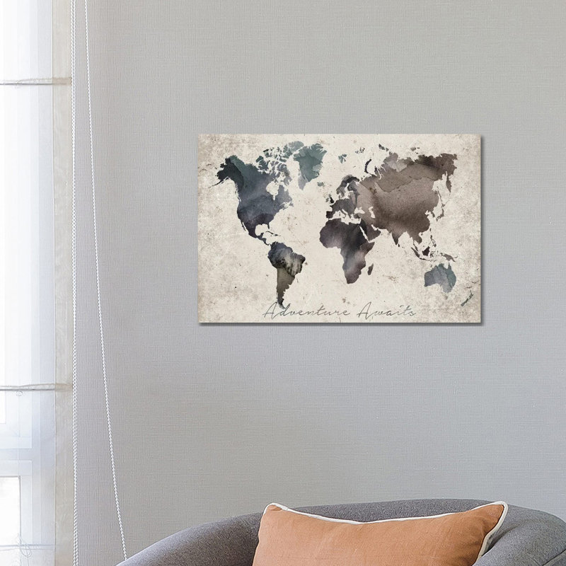 Adventure Awaits Map by WallDecorAddict - Wrapped Canvas Print, Black Framed Canvas, 66.04 cm H x 45.72 cm W x 1.91 cm D