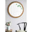Large Wood Beaded Frame Round Mirror For Bedroom Decor 34" Circle With Decorative Living Room