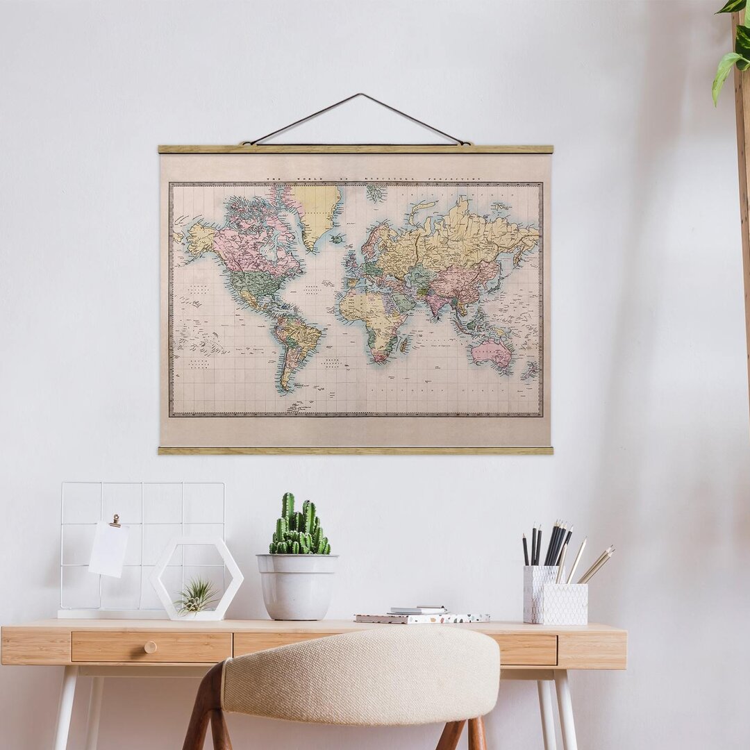 Stoffbild Vintage World Map um 1850