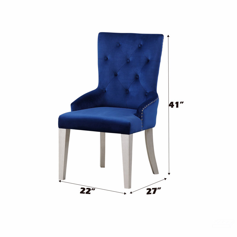 Chaise avec accoudoirs capitonnée en velours bleu Hallmark
