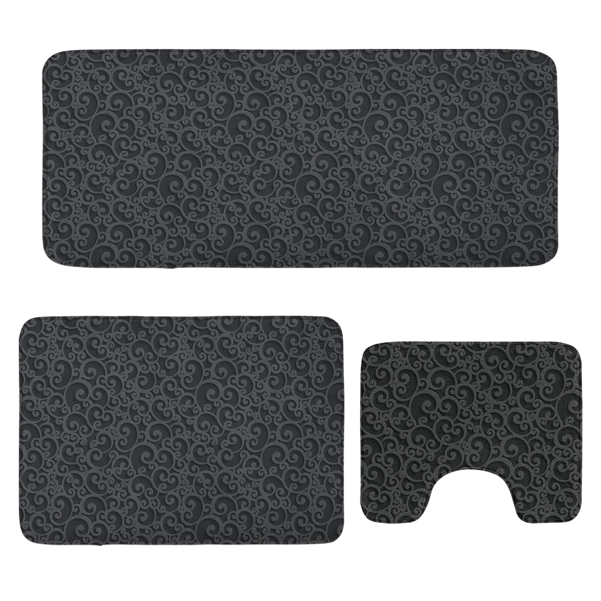 Red Barrel Studio® Dark Grey Bathroom Rug Set 3 Pieces UShape