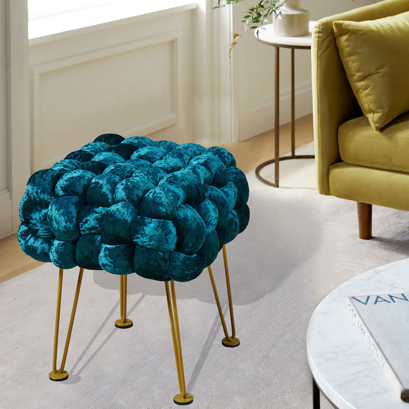 16" Wide Velvet Square Ottoman, Dark Teal Velvet