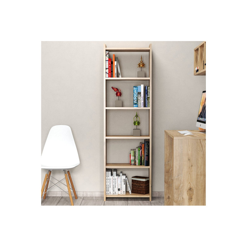 Bibliothèque Modern Atlantic Pine, panneau de particules 100% mélaminé, épaisseur 18 mm | 18,9 po x 62,6 po x 9,3 po | Nombreuses tablettes, fixation murale | Solution de rangement élégante pour la maison et le bureau