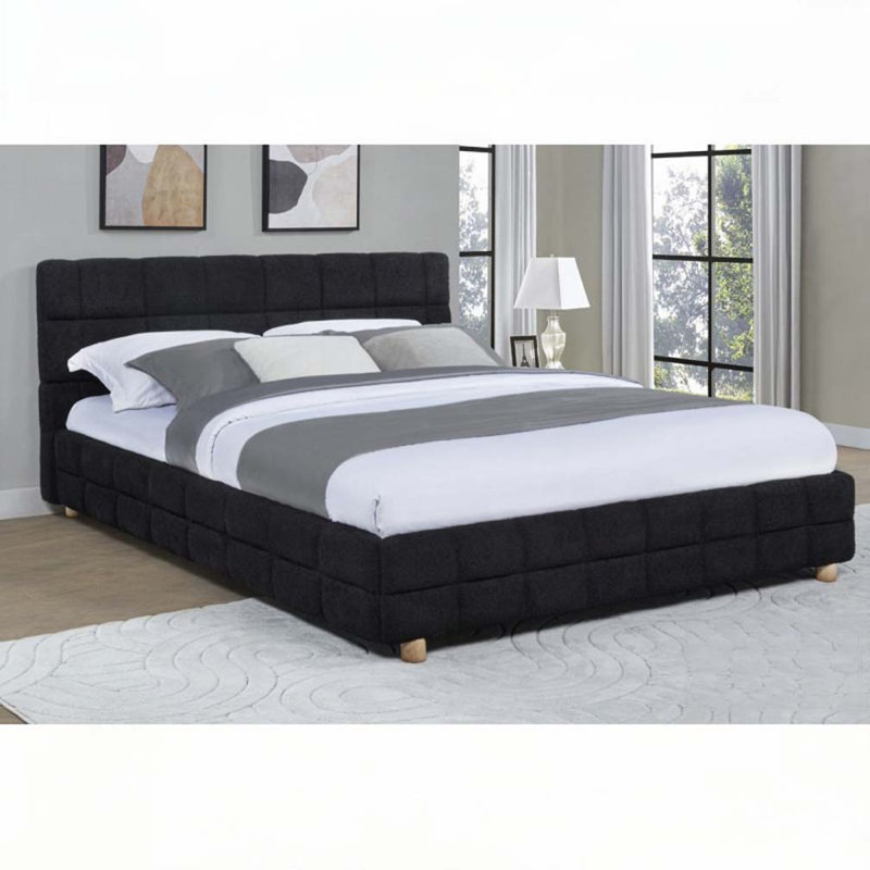 Lit rembourré en tissu molletonné à profil bas, Noir