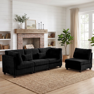 Canapé modulaire en velours côtelé 4 places avec fauteuil d'appoint sans accoudoirs, ensemble de canapé convertible en forme de L, adapté aux animaux de compagnie et aux enfants