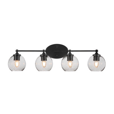 Cheatom 4 Light Bath Bar Shown In Matte Black Finish With 5.75" Smoke Bubble Glass