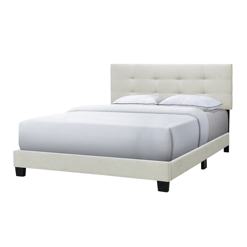 Denasha Upholstered Wingback Bed, Beige