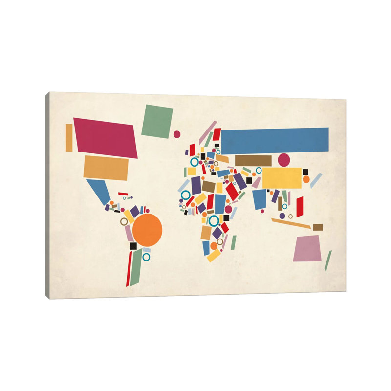 Carte du monde géométrique (abstrait) - Giclée sur toile tendue avec châssis