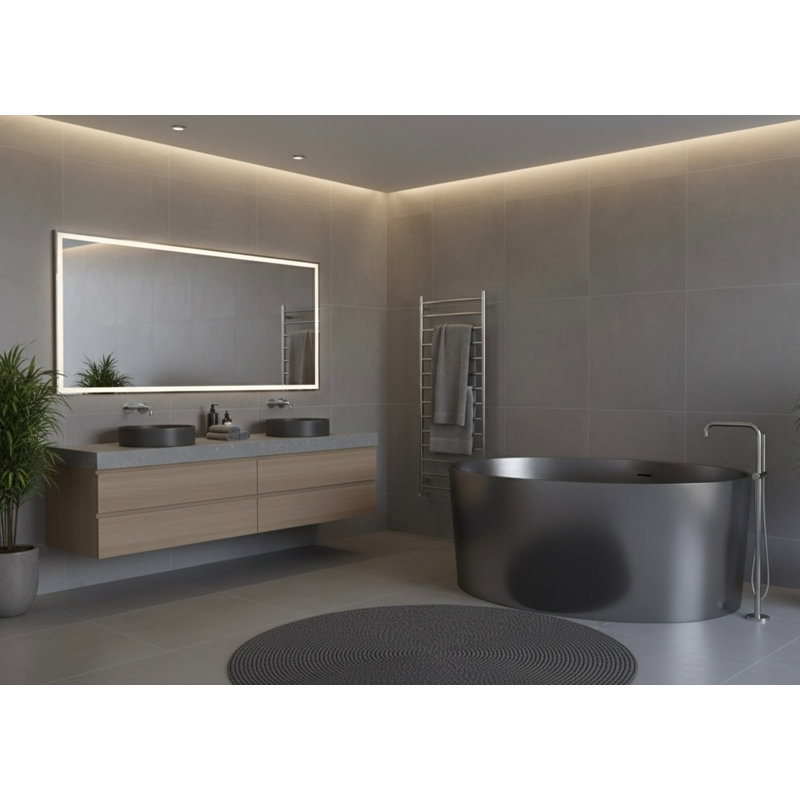 Vast Studio 58.9” Aged Silver/Gray Freestanding Round Bathtub – Deep Soaking Tub with Minimalist Spa-Inspired Modern Design & Seamless Matte Luxury Finish