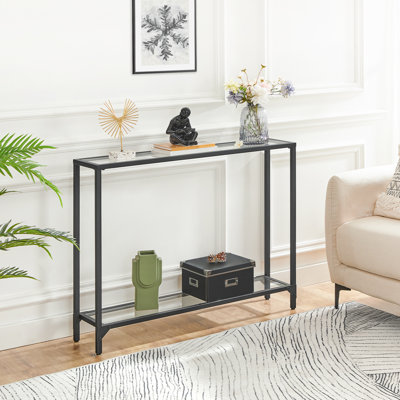 Vonte 39.4" Glass Console Table Gold Metal Frame