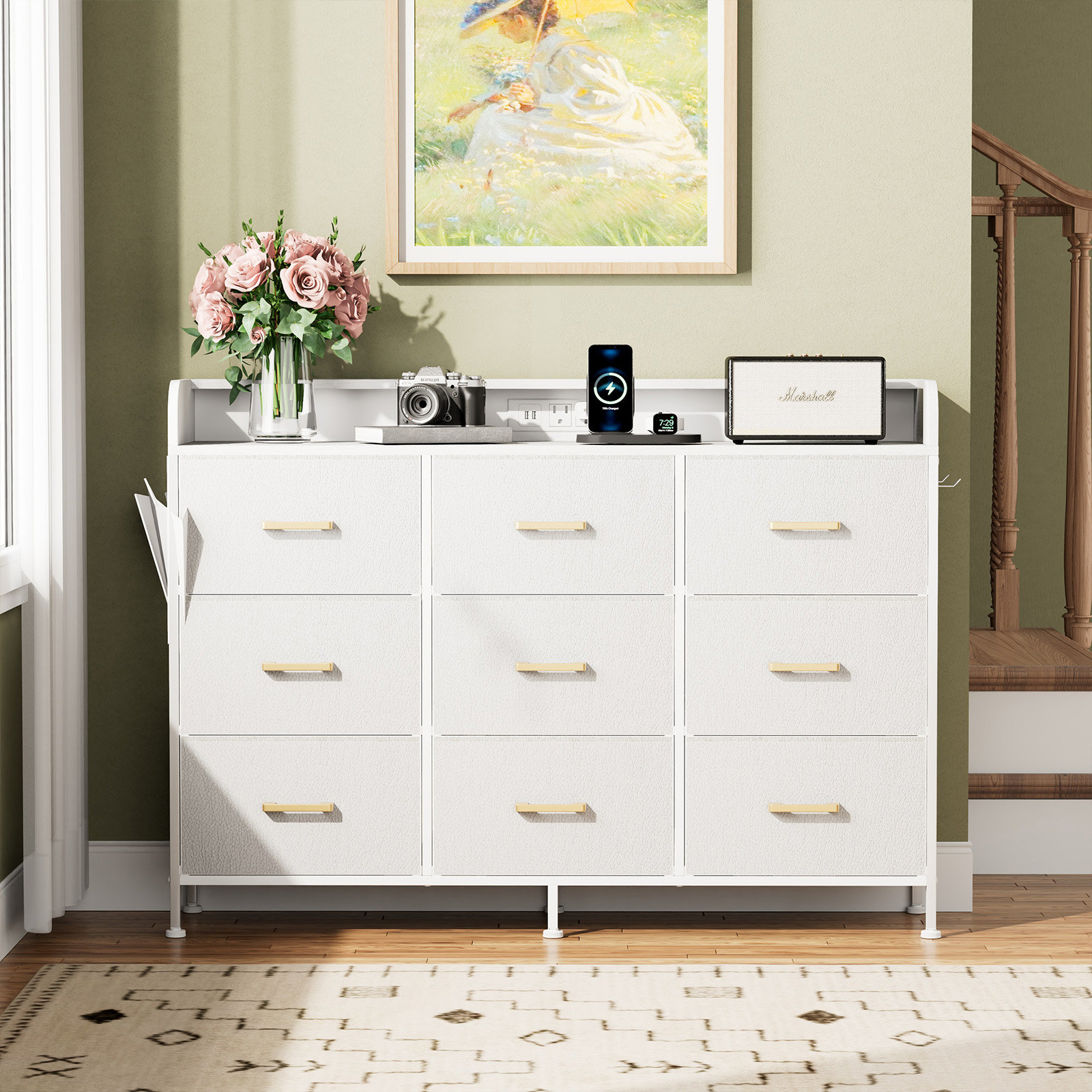Wrought Studio™ White 9-Drawer Dresser for Bedroom-LED&Charging Station ...